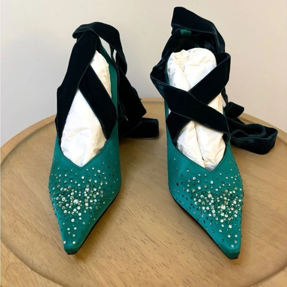 New Jimmy Choo x Sailor Moon Neptune 80 Satin Crystal Pump